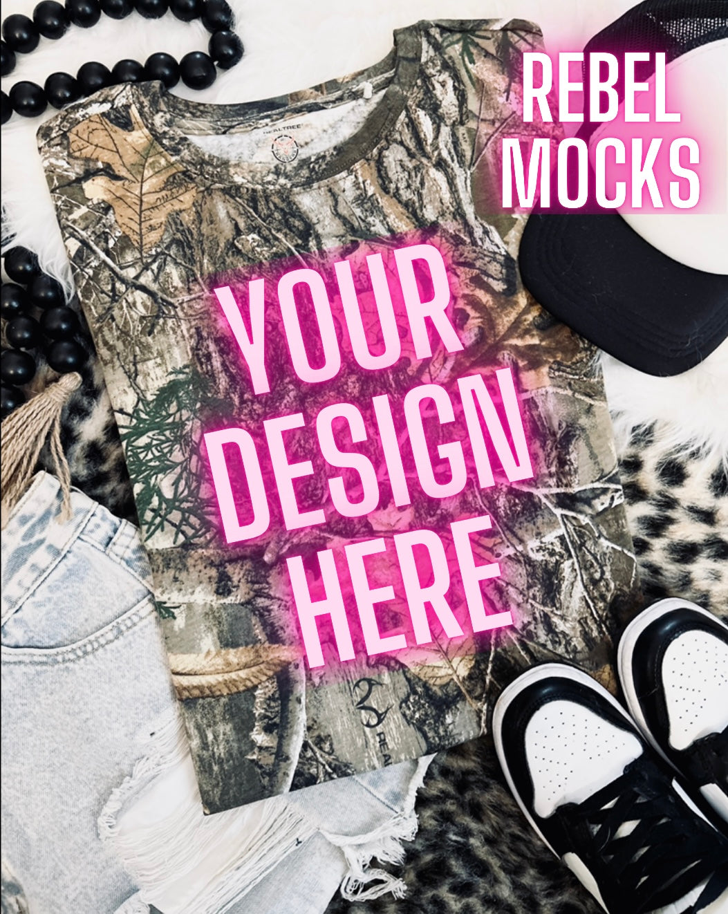 Leafy Camo Tee Flat Lay Mock Up