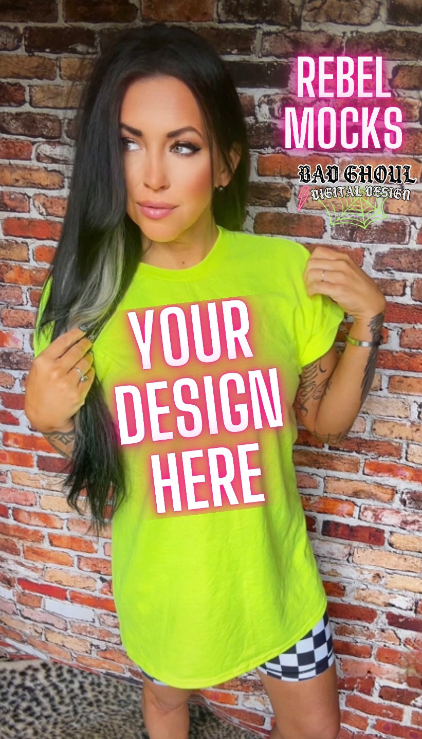 Neon Yellow IRL Model Mock Up trendy