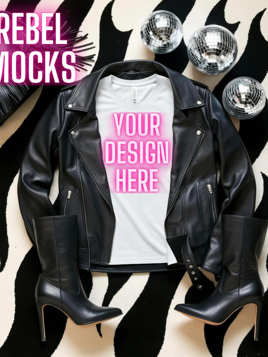 Bella White Tee Edgy Trendy Mock Up Flat Lay