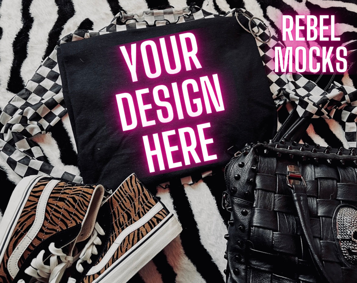 Black Tee Mock Up Trendy Grungy Edgy Vibes Flat Lay Mock Up