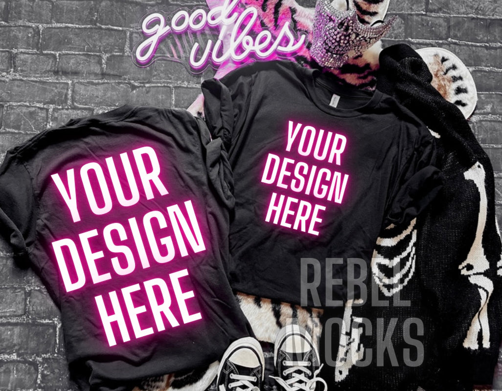 BUNDLE Front And Back Black Tee 3 Flat Lay Mock UPS
