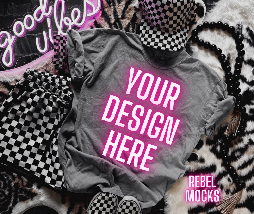 Pepper Tee Mock Up Trendy Edgy Vibes Flat Lay