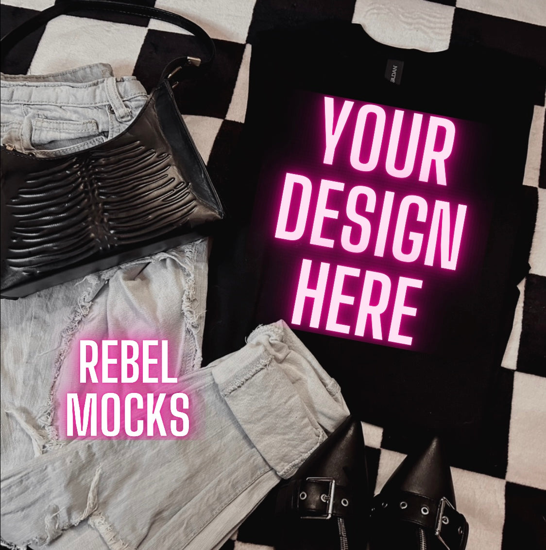 Black Tee Alternative Flat Lay Mock Up