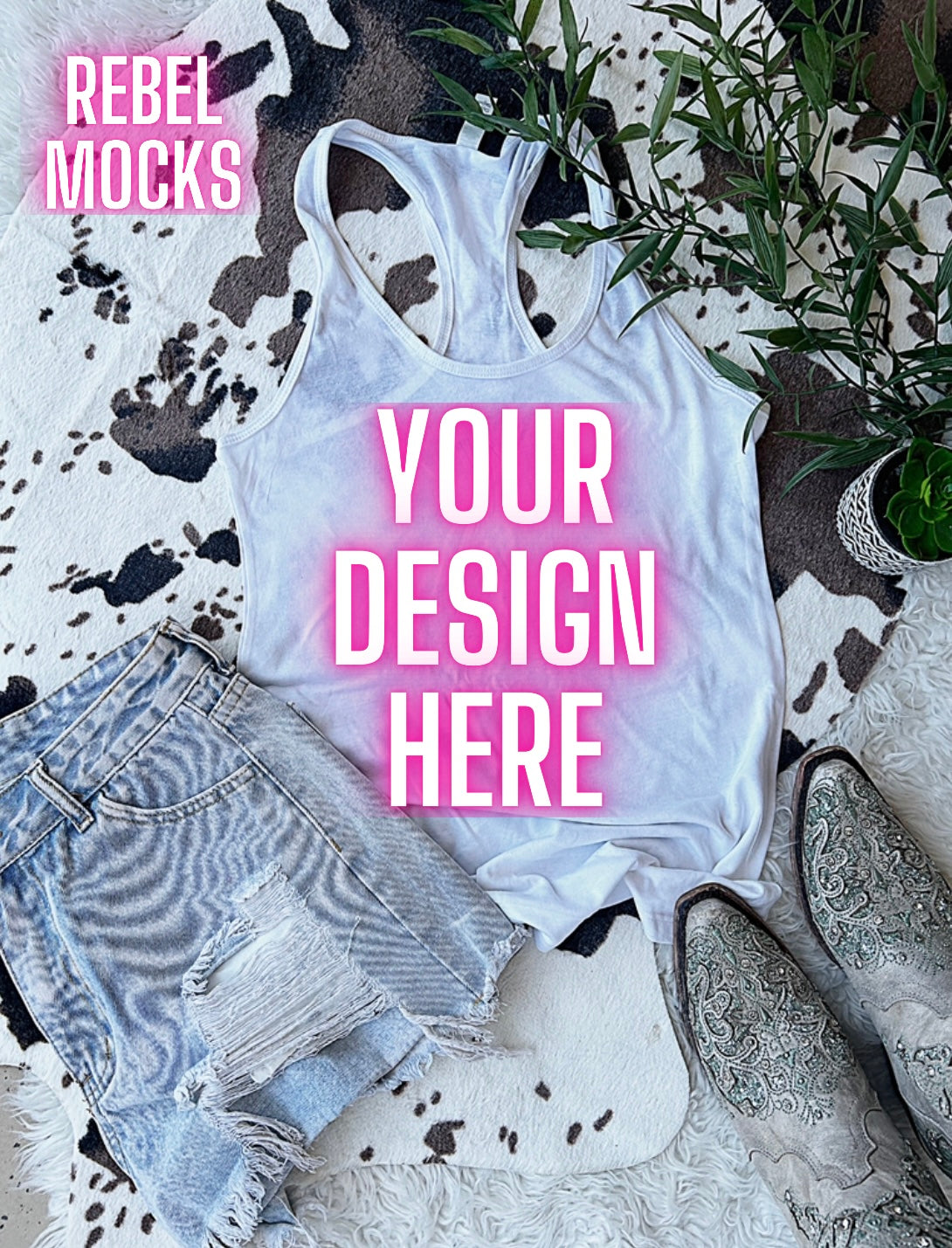 Western Vibes Next Level White Tank Flat Lay Mock UP