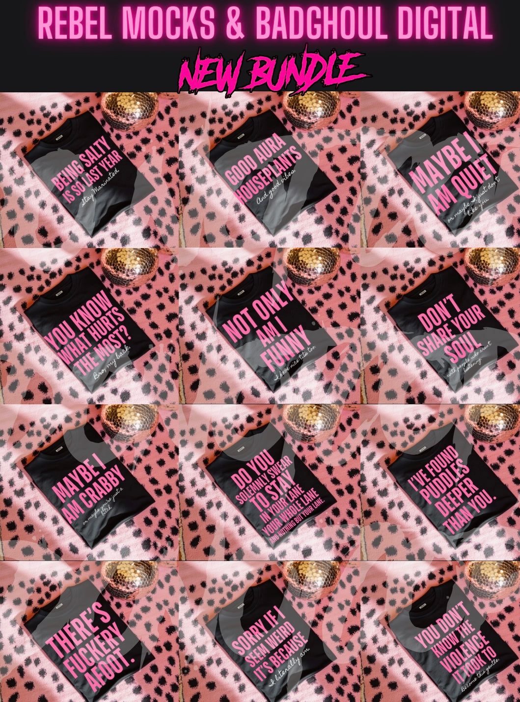 Pink & Black Text Bundle PNG Download 20 Files