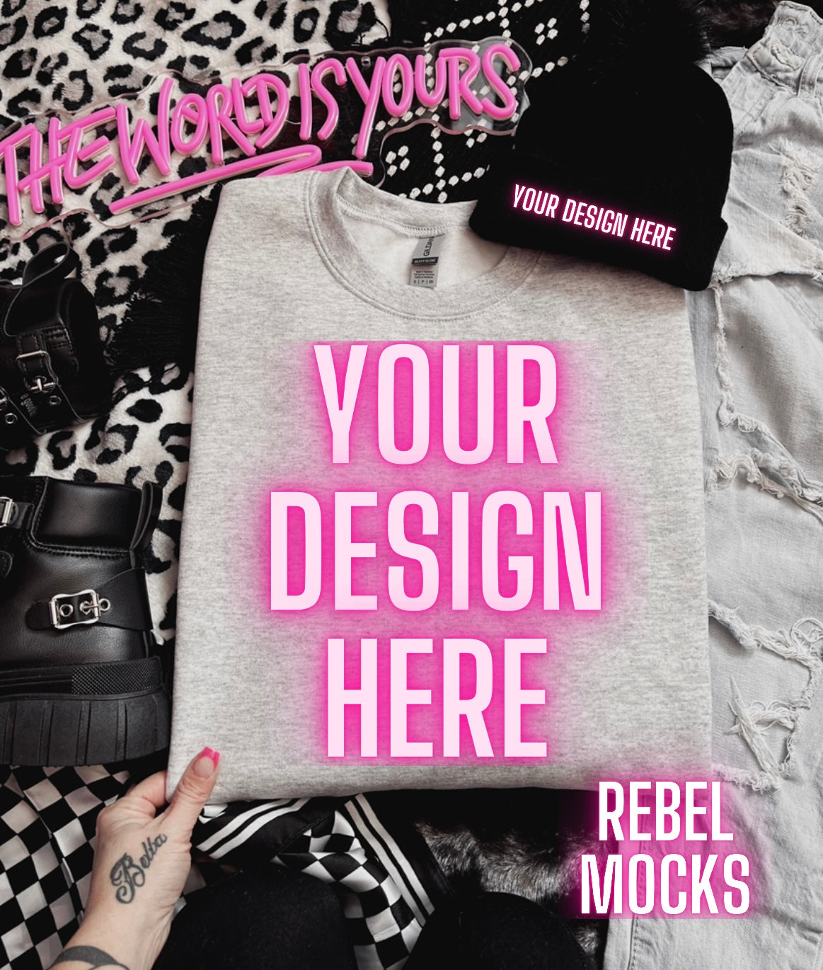 Ash Crew Neck Sweatshirt Edgy Alt Trendy Mock Up flat Lay