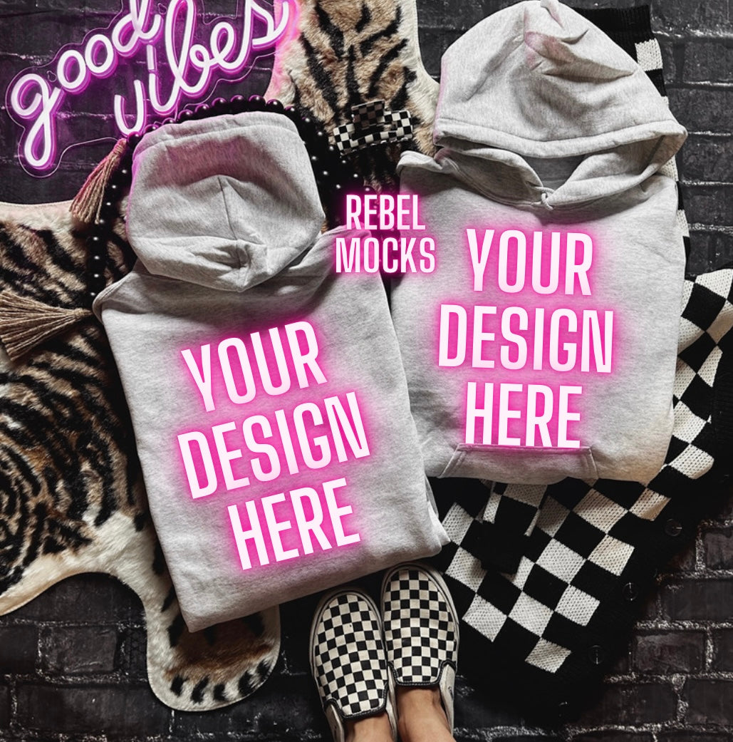 Ash Hoodie Mock Up Trendy Edgy Vibes Front and Back