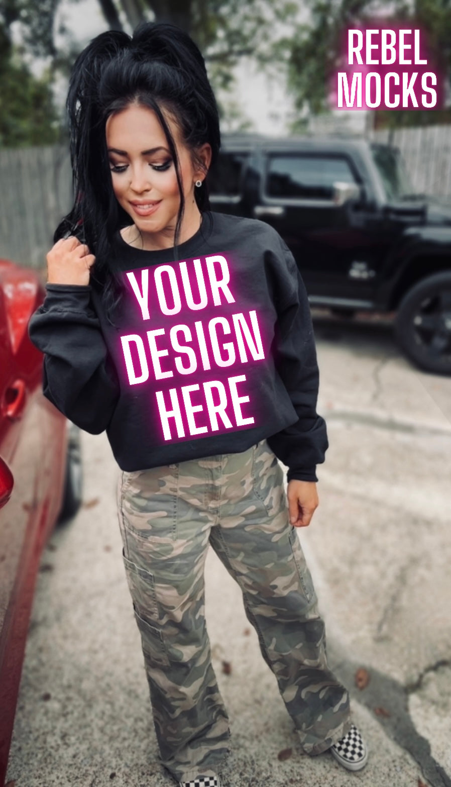 Black Crew Neck Sweatshirt Model Mock Up Edgy Vibes