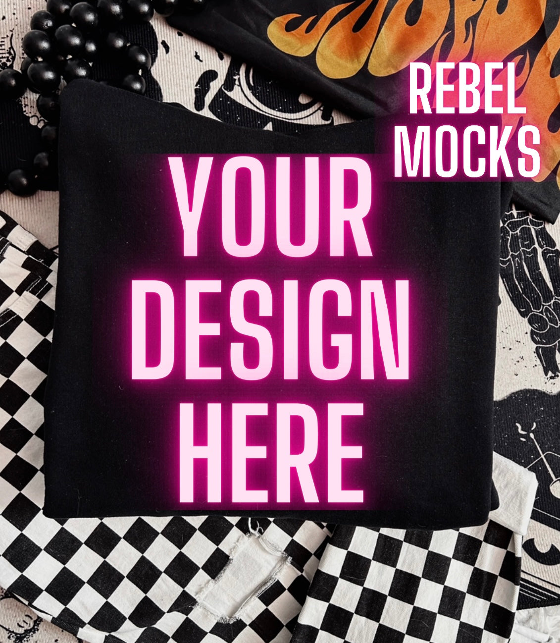 Black Sweatshirt Edgy Alt Flat Lay Checkered Mock up