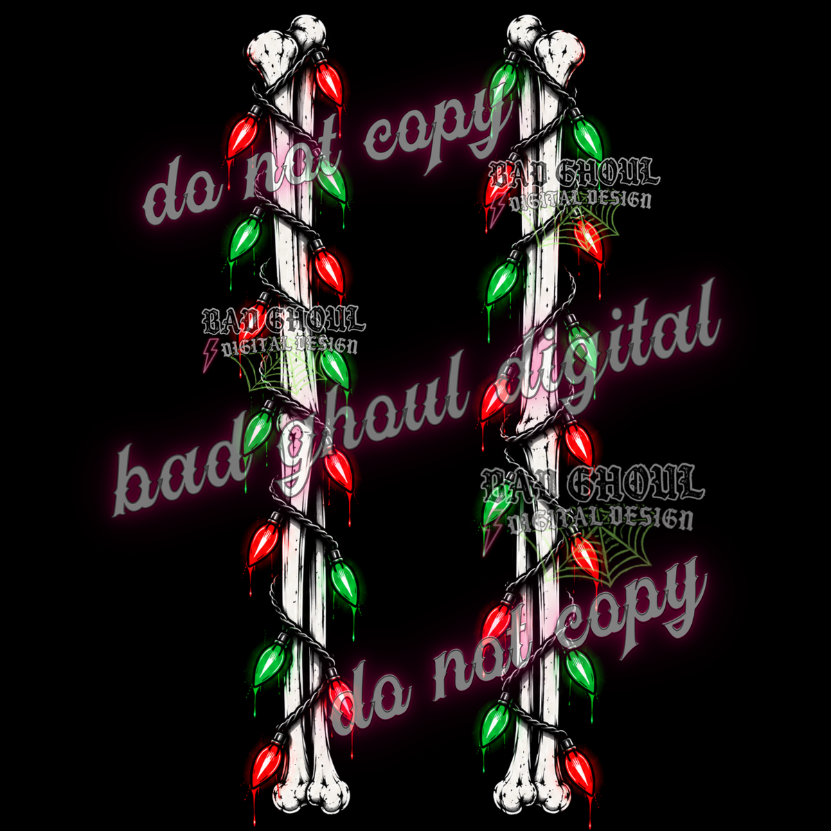 Christmas Skeleton Bones Sleeve | PNG DOWNLOAD BLACK FAB ONLY