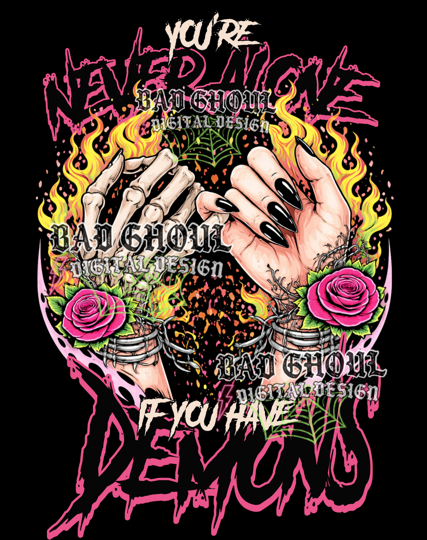 You're never alone if you have demons | PNG DOWNLOAD BLACK FAB ONLY