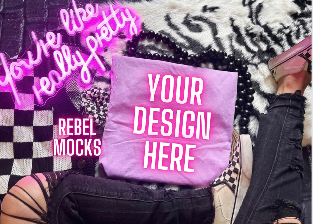 Neon Purple Tee Flat Lay Mock Up Trendy Edgy Vibes 3 Mocks