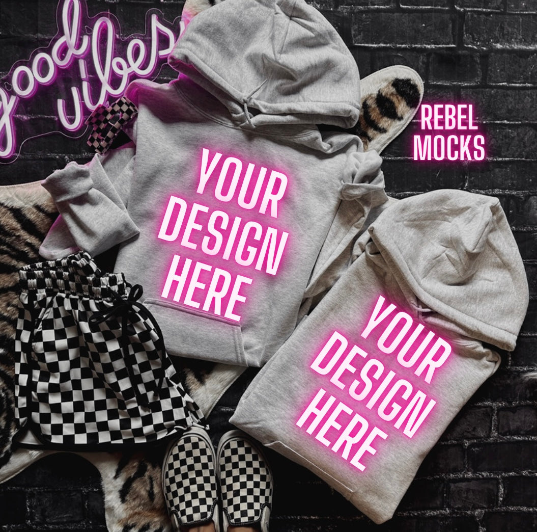 Ash Hoodie Mock Up Trendy Edgy Vibes Flat Lay