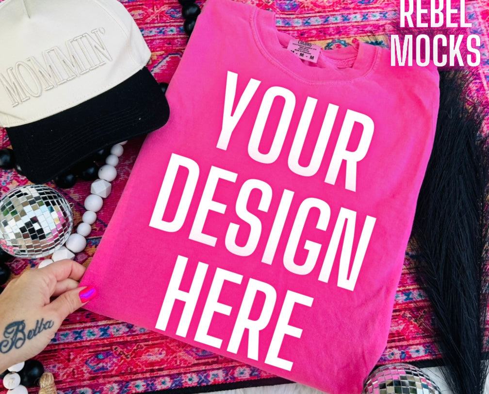 Comfort Colors Pink Trendy Mock Up Flat Lay
