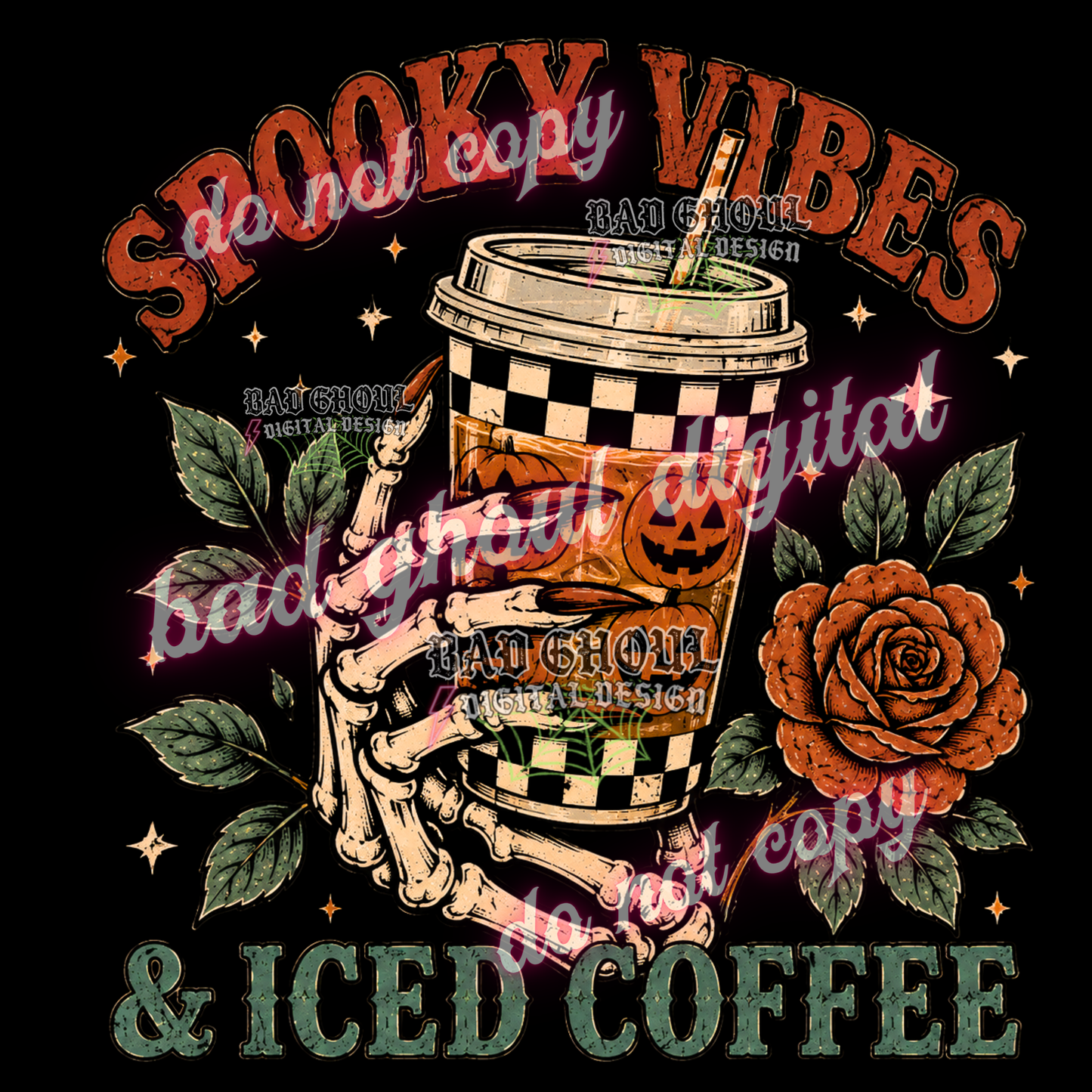 Spooky Vibes & Iced Coffee | PNG DOWNLOAD BLACK FAB ONLY