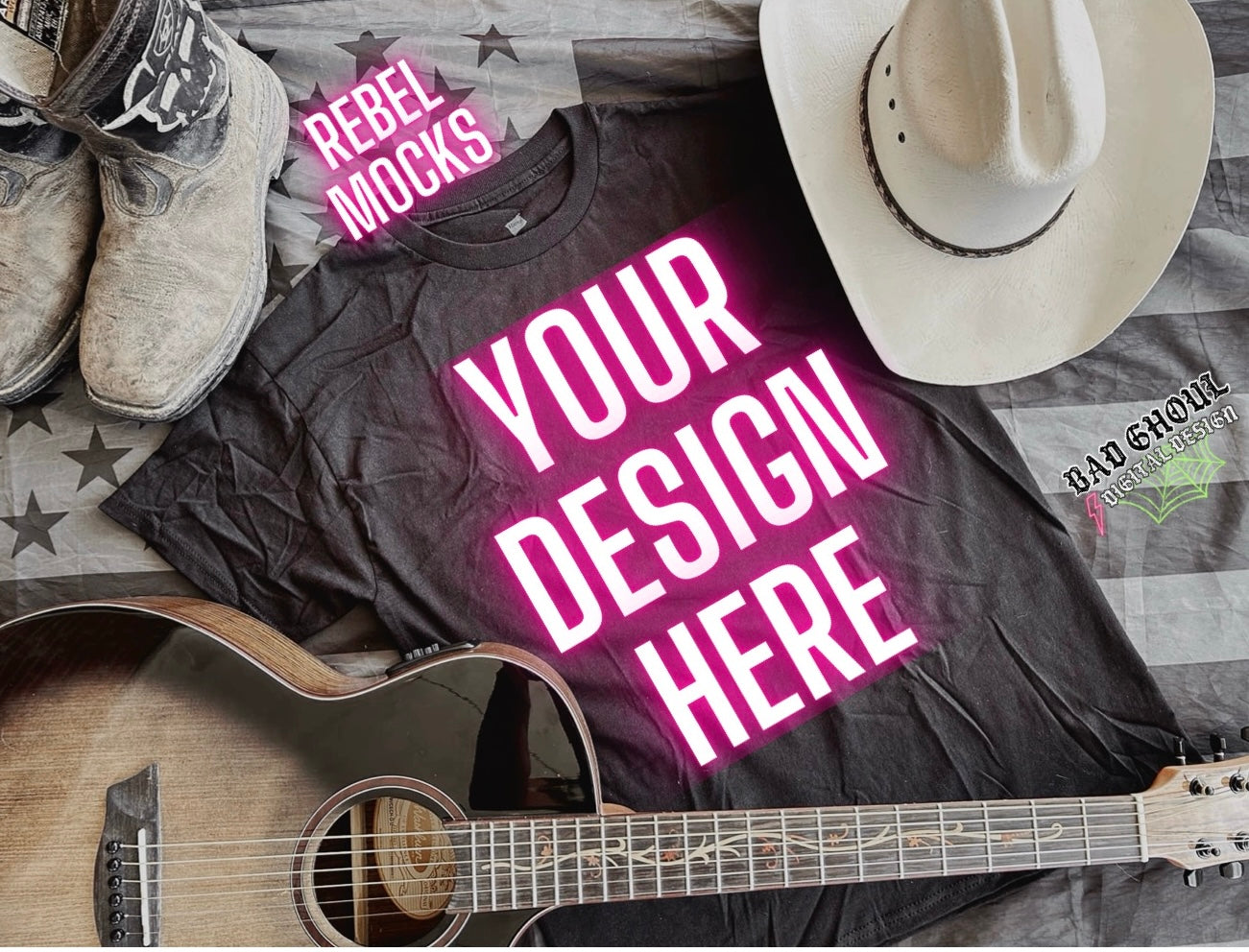 Black Tee Mens Flat Lay Mock Up