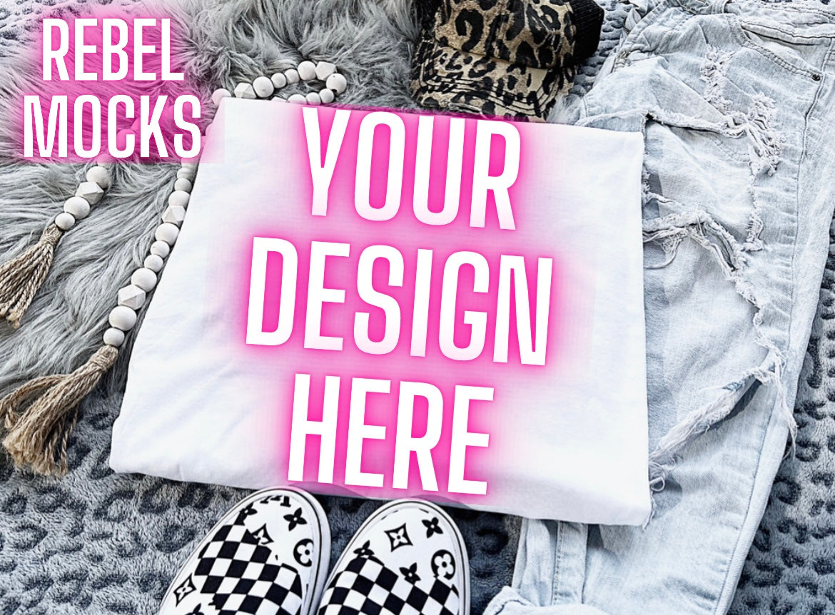 Gildan White Flat Lay Mock UP Neutral Vibes