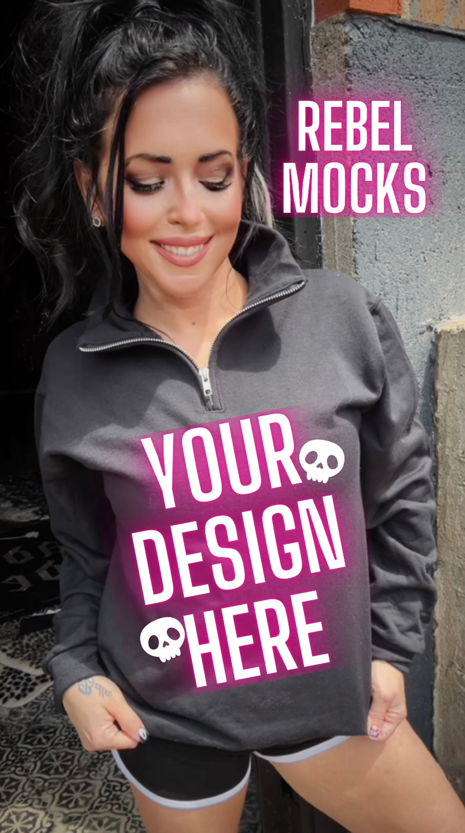 Black half zip Model Mock Edgy alt Vibes Mock Up