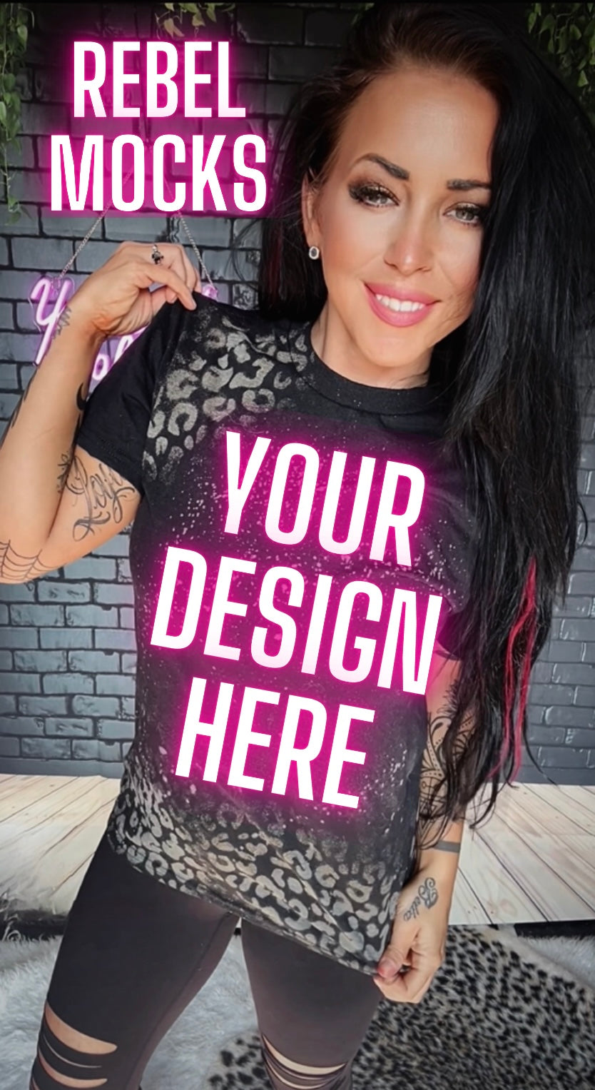 Black leopard Acid Wash Tee IRL Model Mock Up TRENDING VIBES