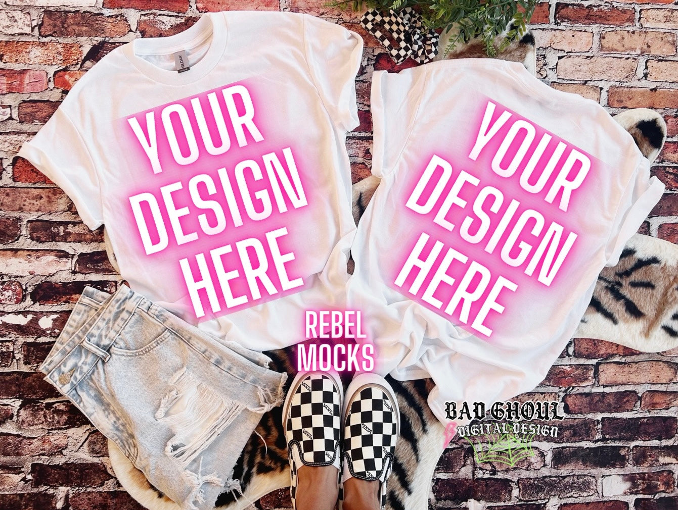 Front and Back White Tee Flat Lay Mock Up