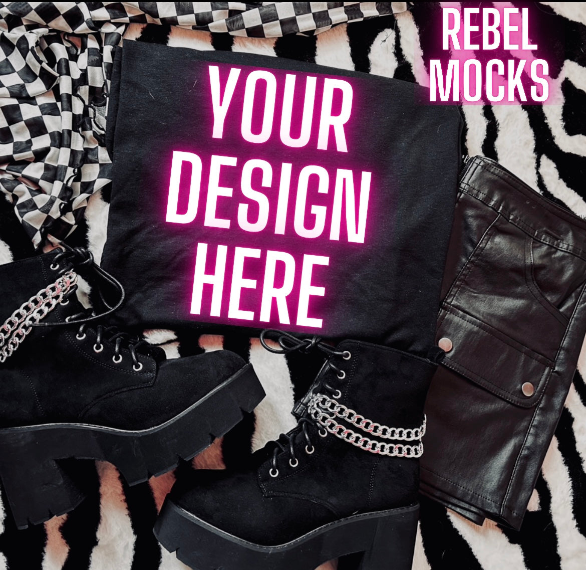 Black Tee Mock Up Trendy Grungy Edgy Vibes Flat Lay Mock Up