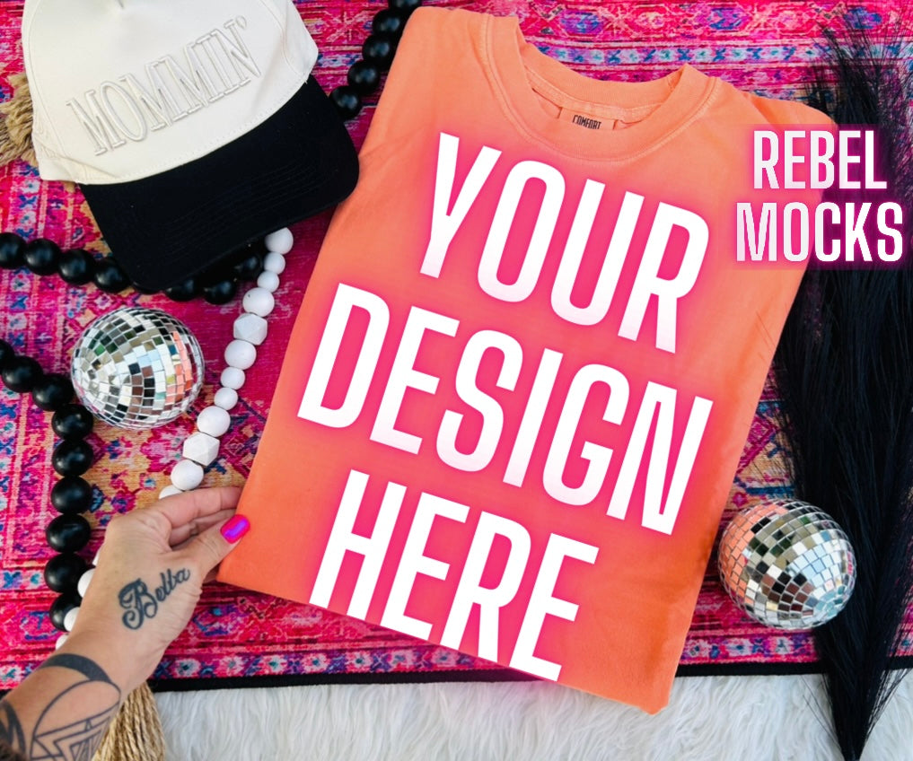 Comfort Colors Bright Salmon Trendy Mock Up Flat Lay