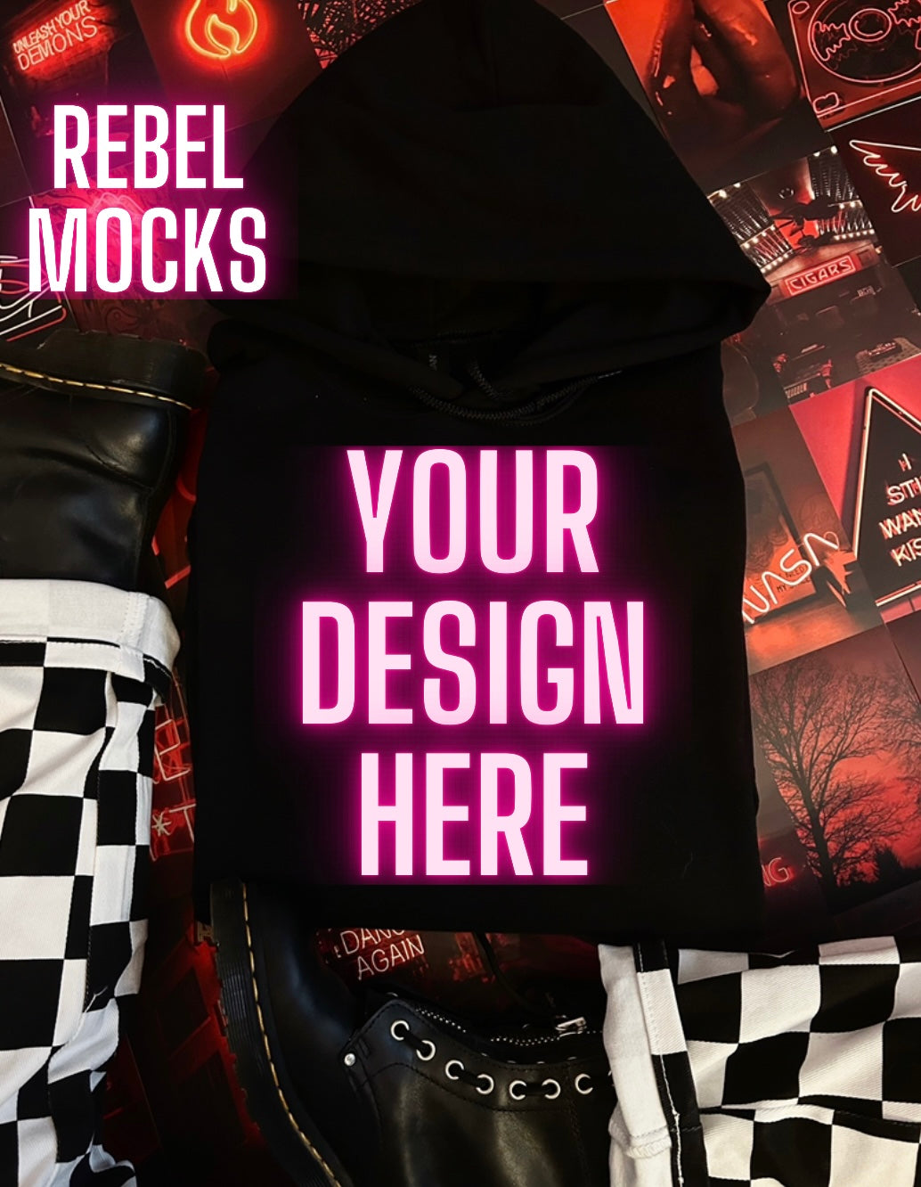 Edgy Aesthetic Black Flat Lay Trendy Mock Up