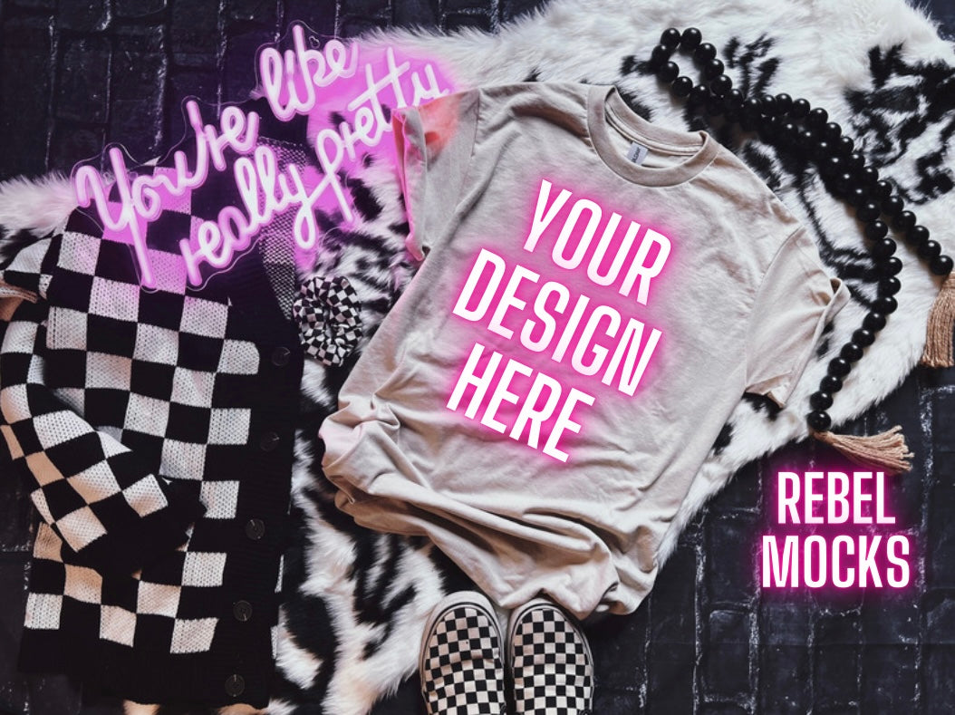 Sand Flat Lay Mock Up Trendy Edgy Vibes