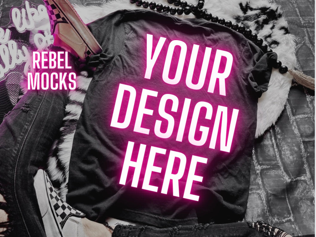 Bundle Black Flat Lay Mock Ups 11 Mocks Trendy Edgy Vibes front some fronts and backs