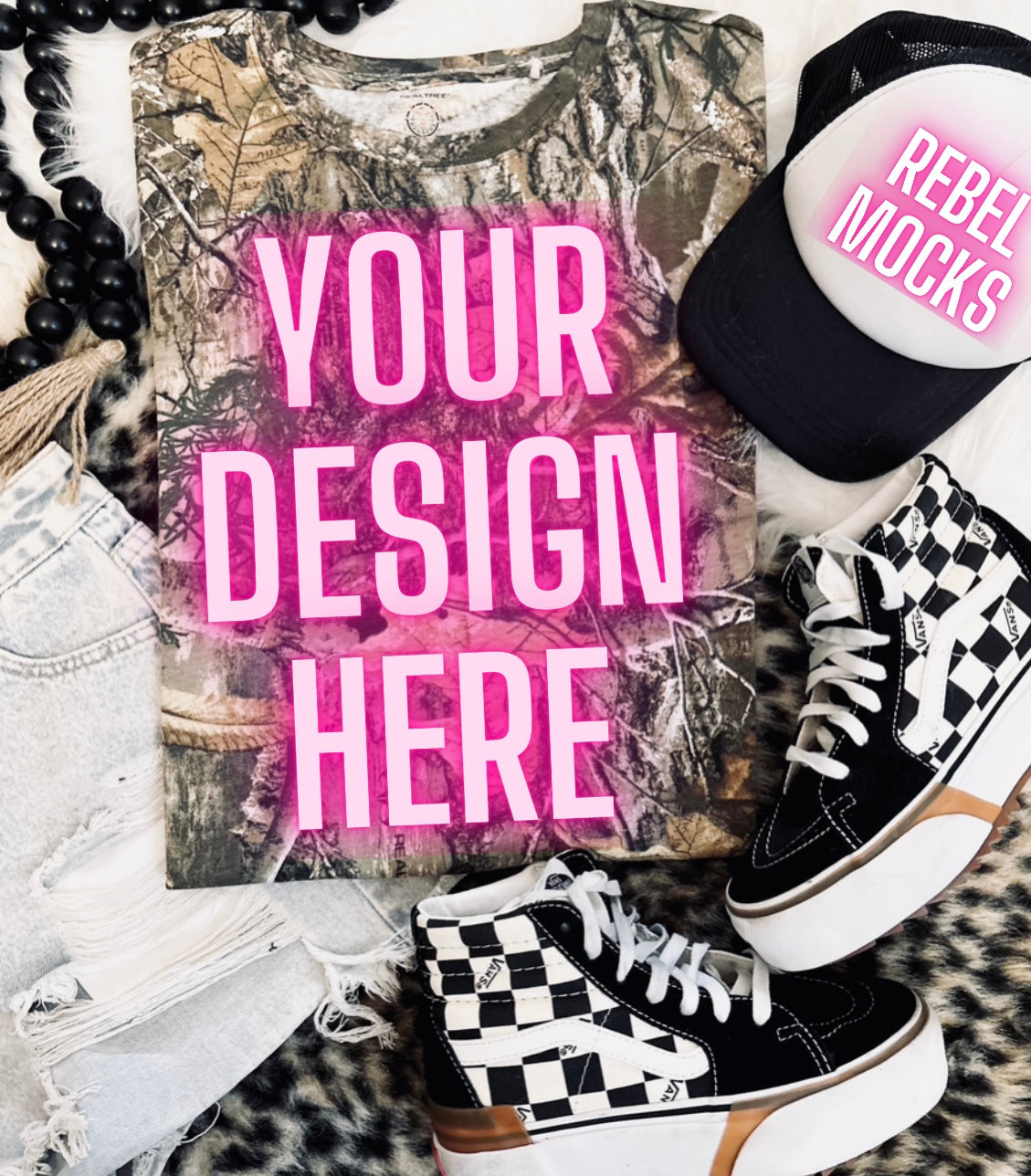 Leafy Camo Tee Flat Lay Mock Up