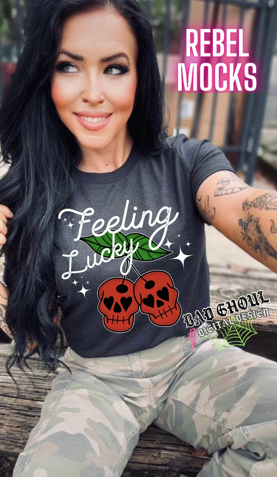 Feeling Lucky Skull Cherries PNG Download 2 Files Black And White