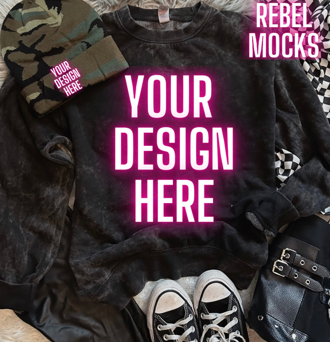 Mineral Wash Crew Neck Trendy Mock Up flat Lay