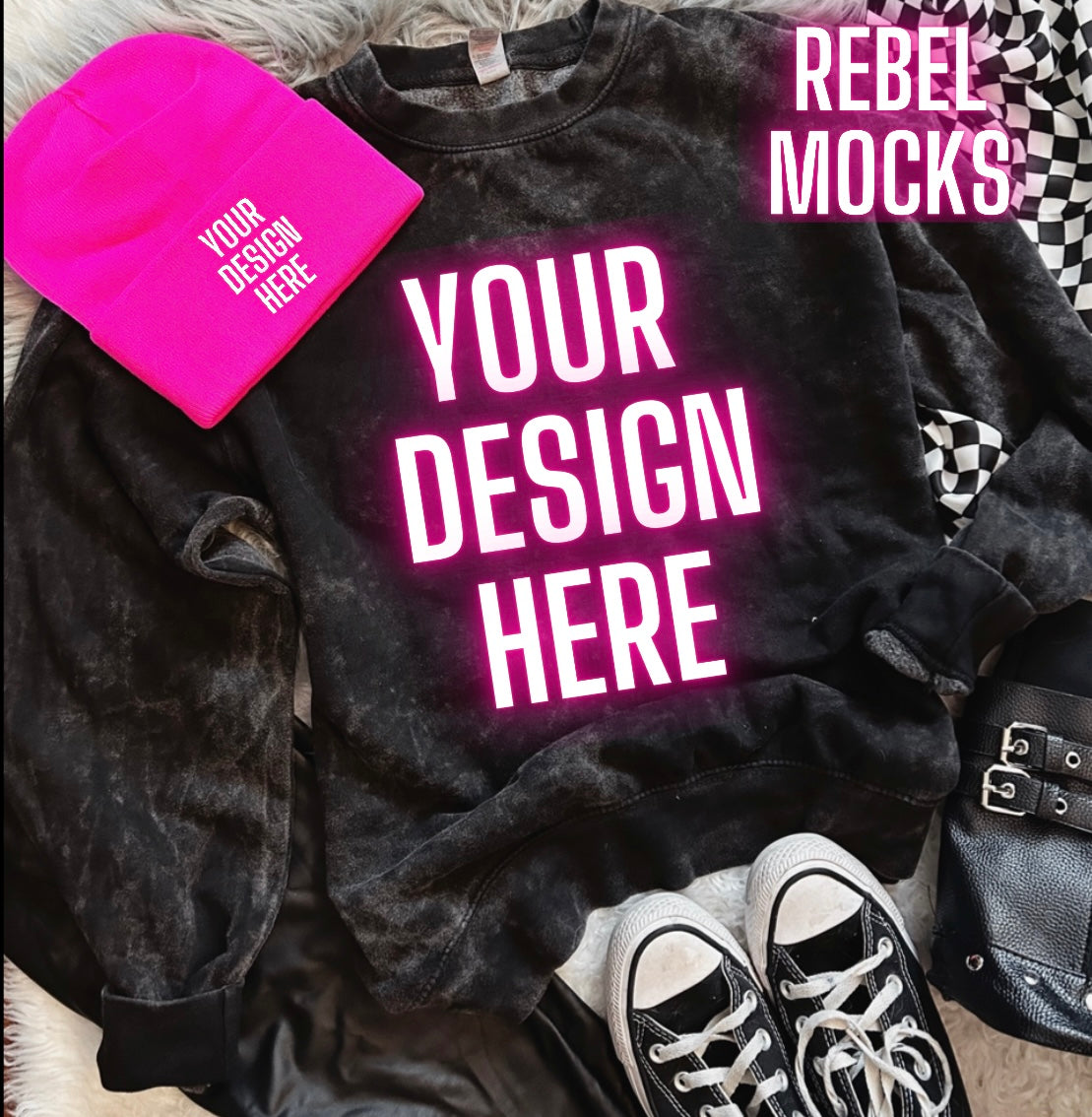 Mineral Wash Crew Neck Trendy Mock Up flat Lay