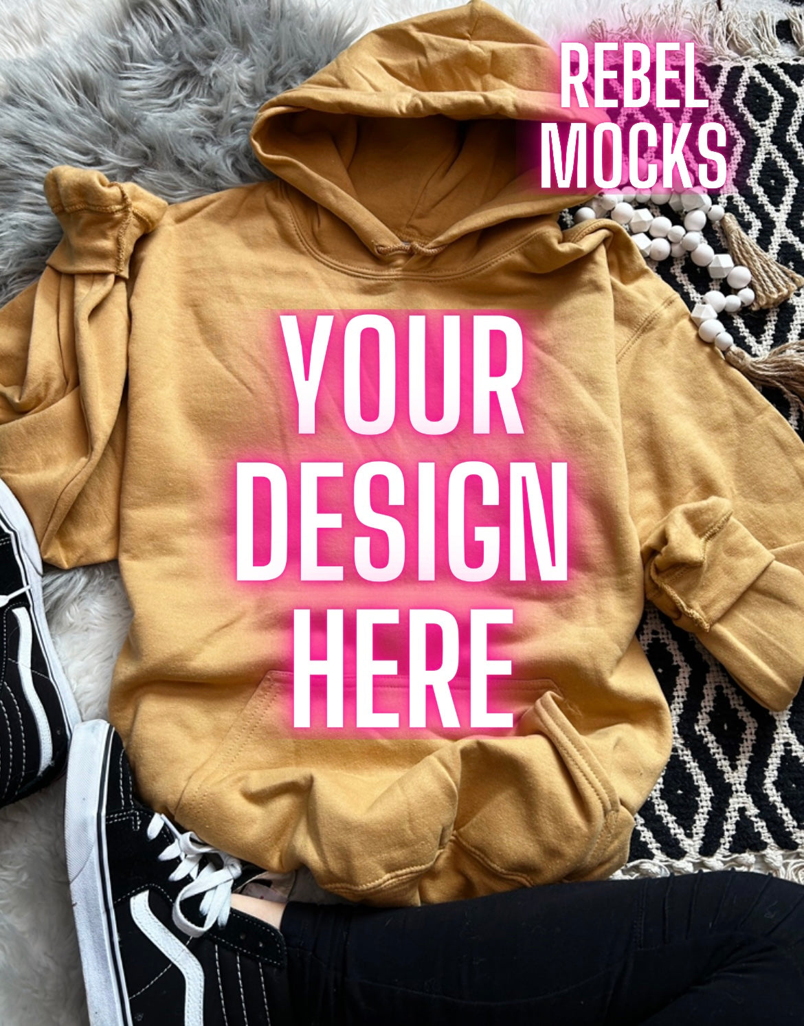 Gildan Old Gold Hoodie Sweatshirt Flat Lay Mock UP