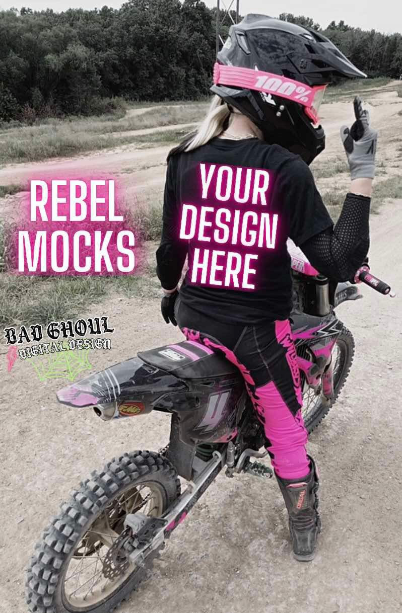 Moto Girl Black tee Back Model Mock Up TRENDING VIBES