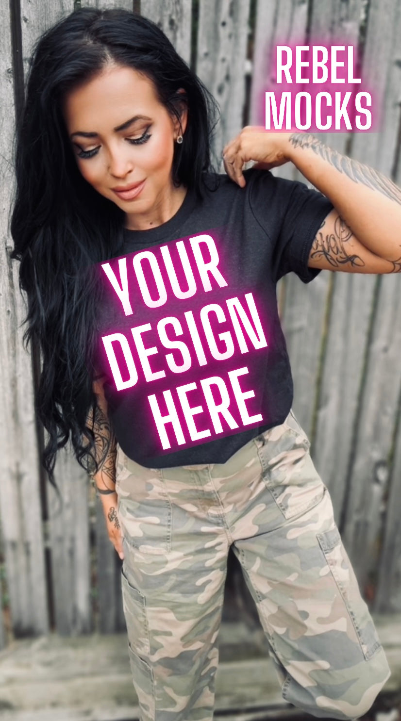 Dark Heather Tee Model Mock Up Edgy Vibes