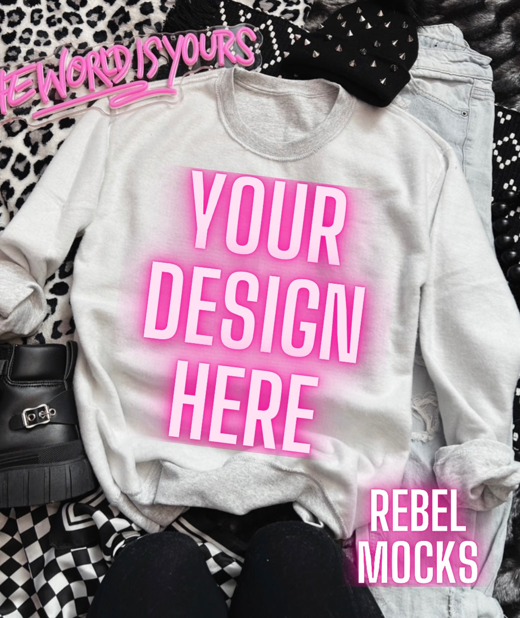 Inside Out Ash Crew Neck Sweatshirt Edgy Alt Trendy Mock Up flat Lay