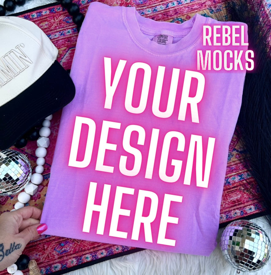 Comfort Colors Neon Violet Trendy Mock Up Flat Lay