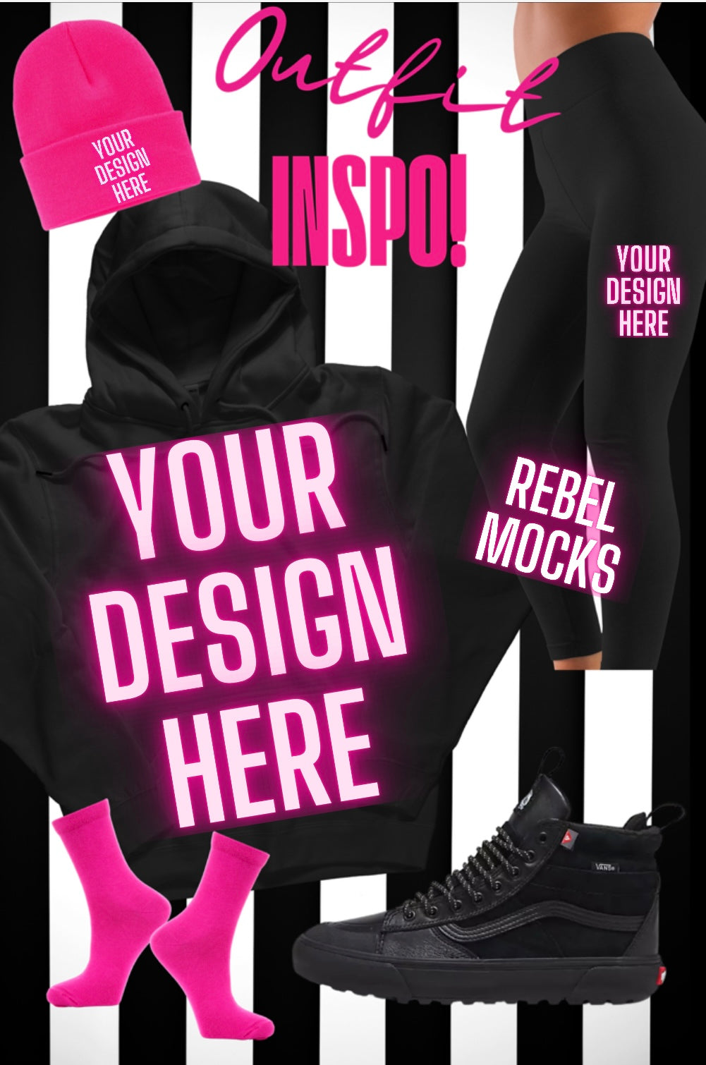 Inspo Board Black Hoodie Flat Lay Mock Up