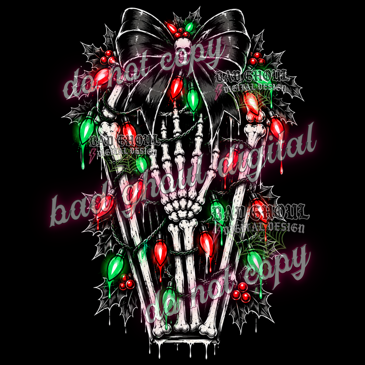 Christmas Skellie Coffin | PNG DOWNLOAD BLACK FAB ONLY