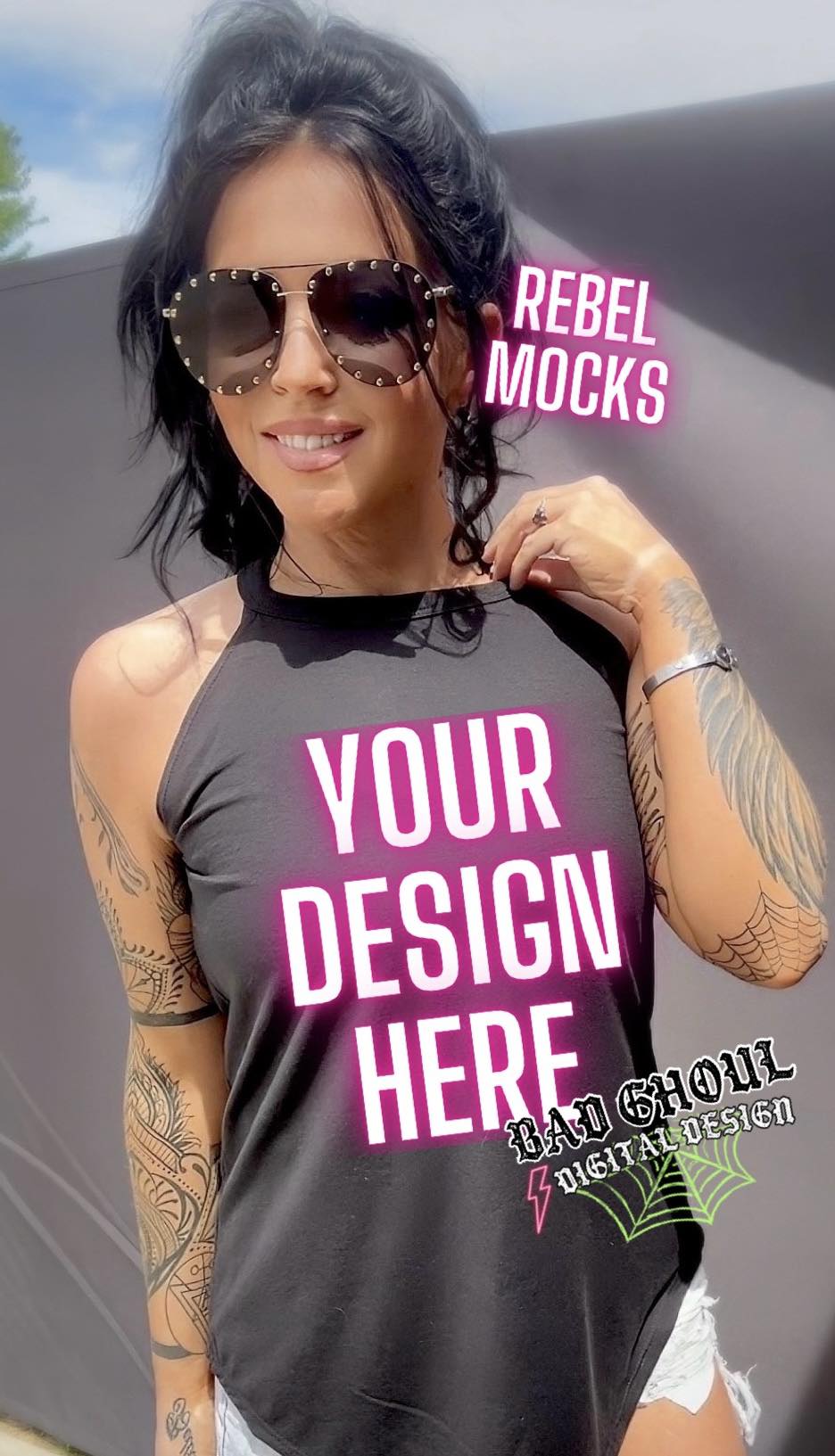 Black Tri Rocker Tank Model Mock TRENDING
