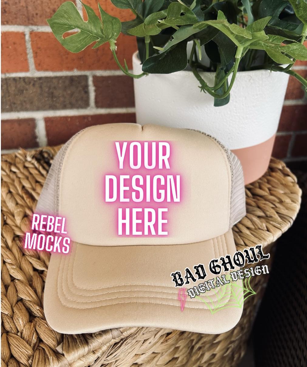 Tan Trucker Hat Mock Up