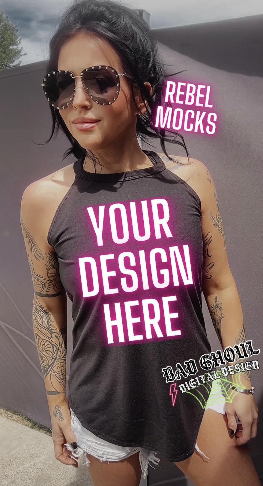 Black Tri Rocker Tank Model Mock TRENDING