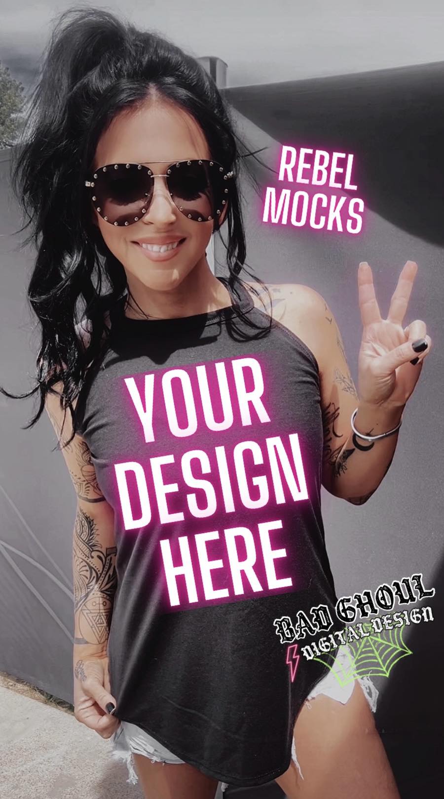 Black Tri Rocker Tank Model Mock TRENDING