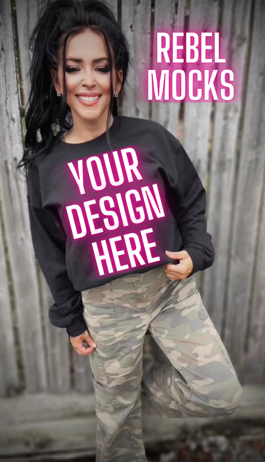 Black Crew Neck Sweatshirt Model Mock Up Edgy Vibes