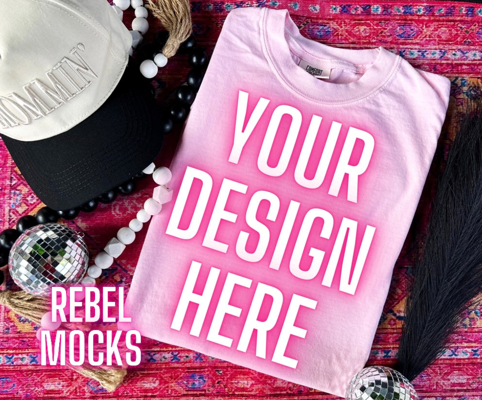 Light Pink Comfort Colors flat lay Mock Up