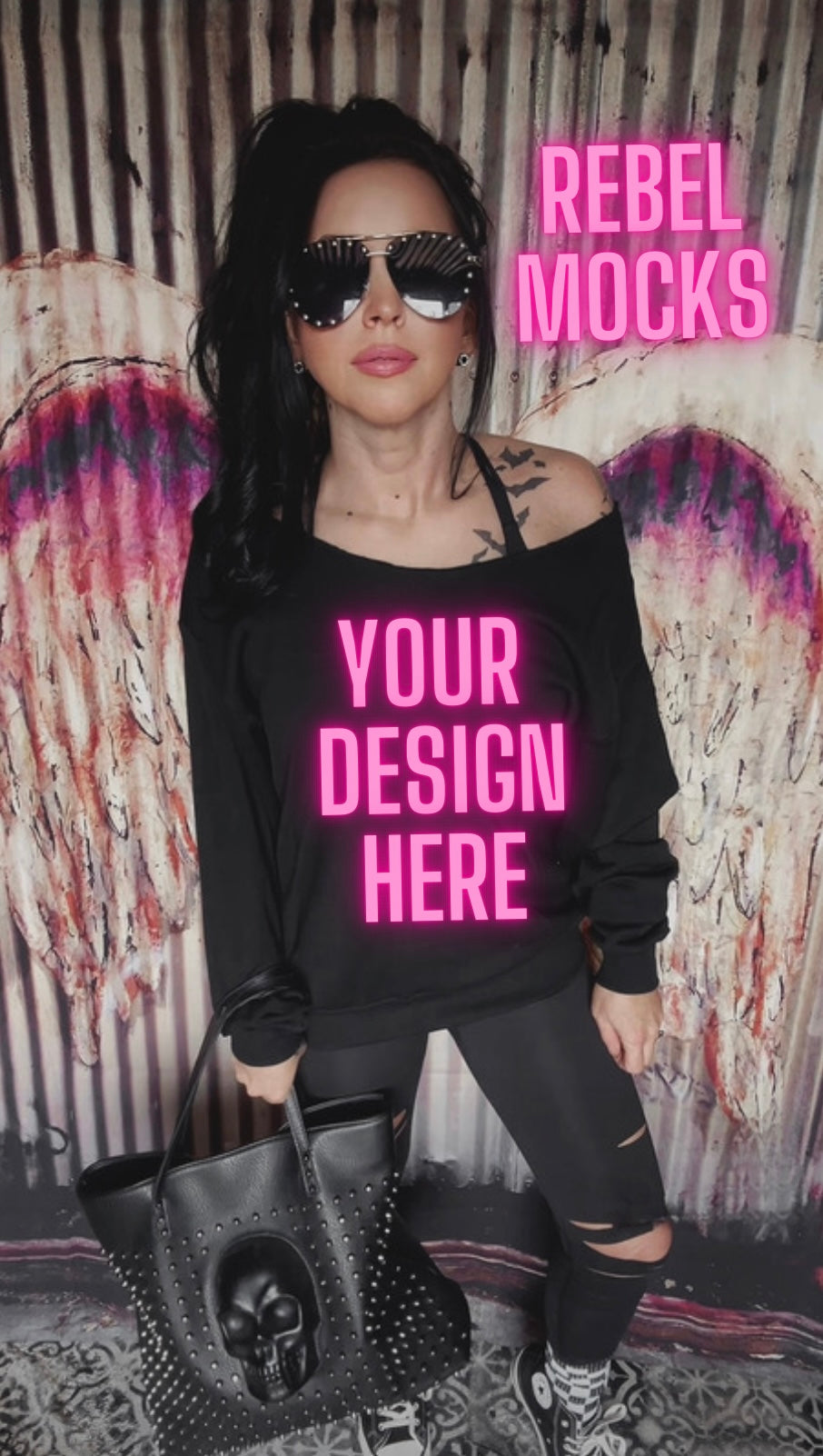 (Off Shoulder Mock Black Crew IRL Alternative Edgy