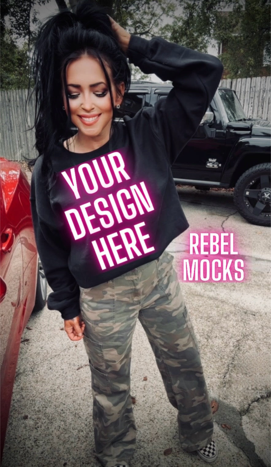 Black Crew Neck Sweatshirt Model Mock Up Edgy Vibes