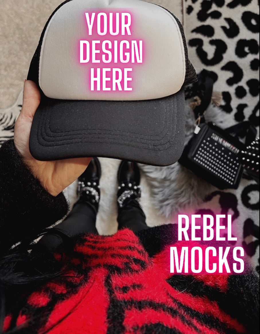 Black & White trucker Hat Mock Up