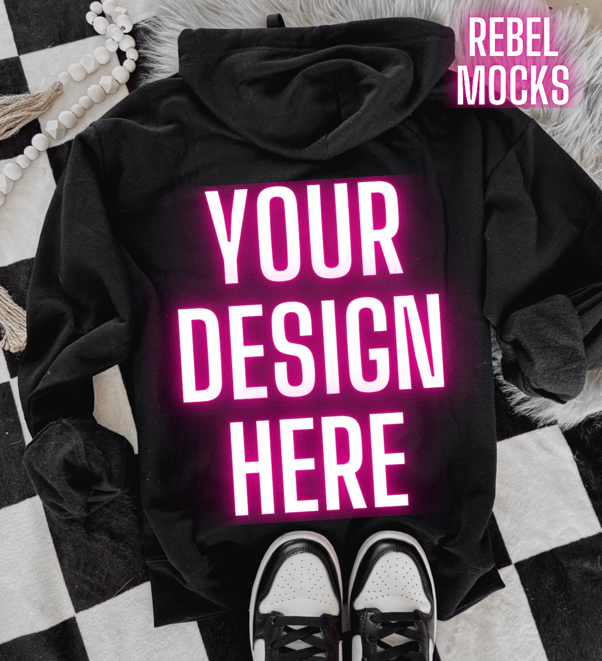 BACK Black Zip UP Hoodie Sweatshirt Trendy Mock Up